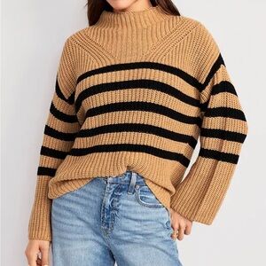 Old Navy brown and black striped mock neck tunic sweater